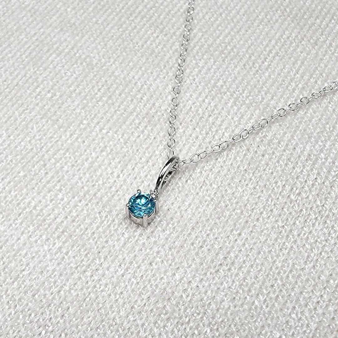 Blue Zircon Pendant Necklace Anniversary Year Gift