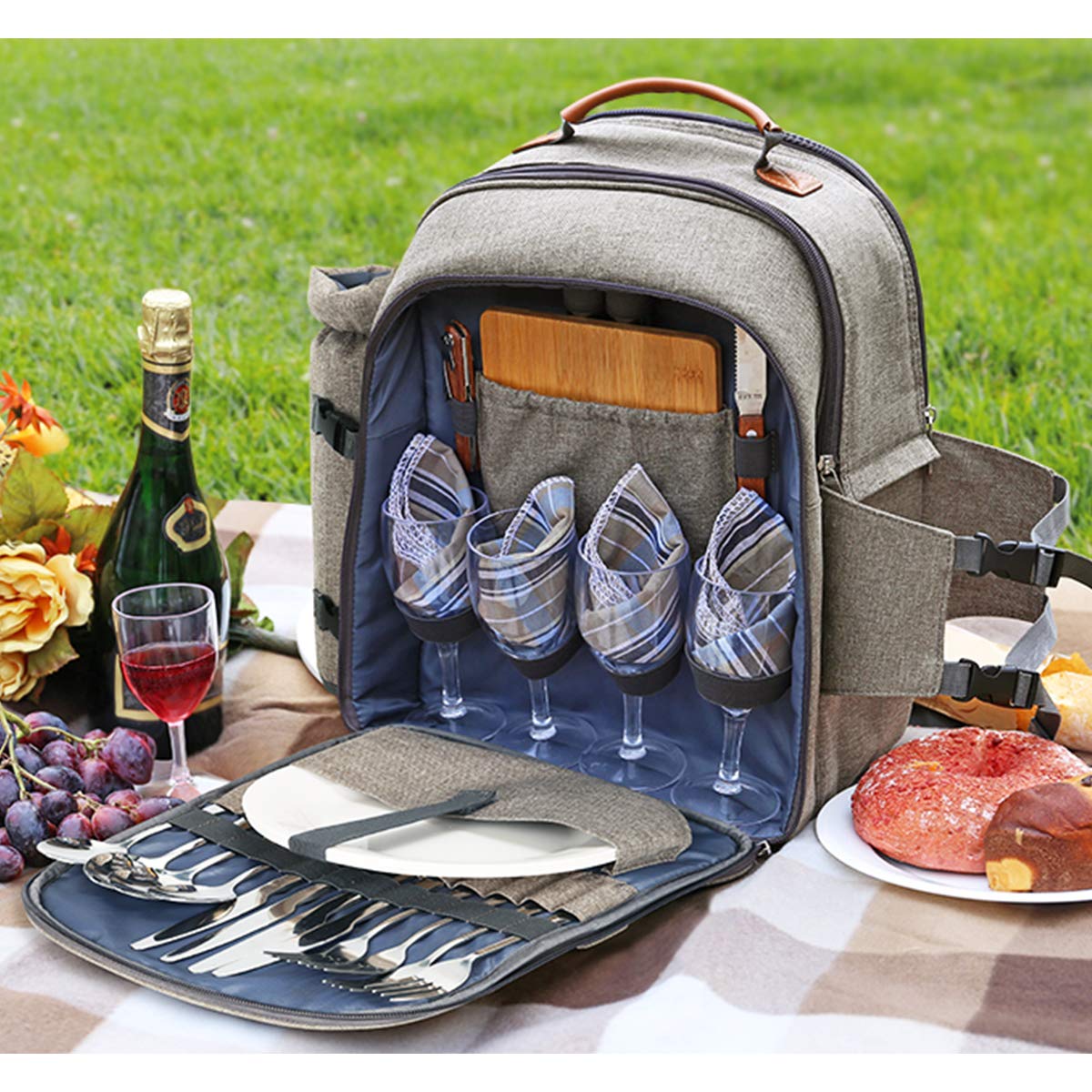 all in one picnic travel backpack plates cutlery set Picnic Backpack- Travel Picnic Set