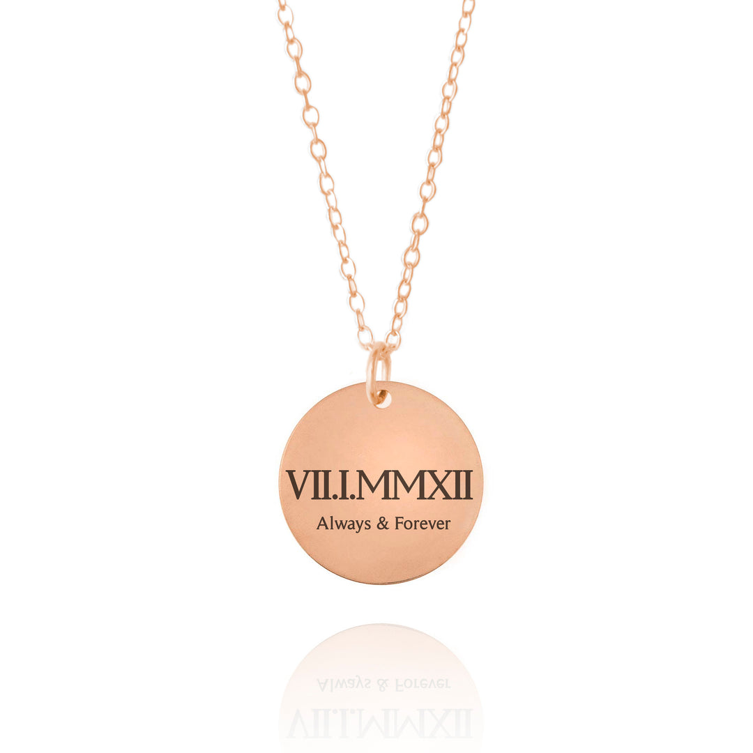 Roman Numeral Copper Disc Necklace 7th Anniversary Gift
