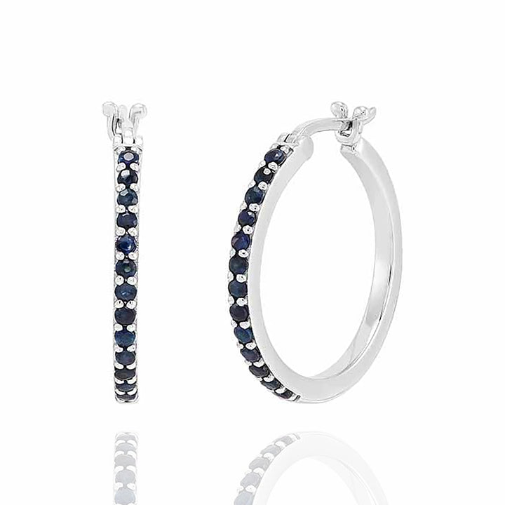 10K White Gold Sapphire Hoop Earrings