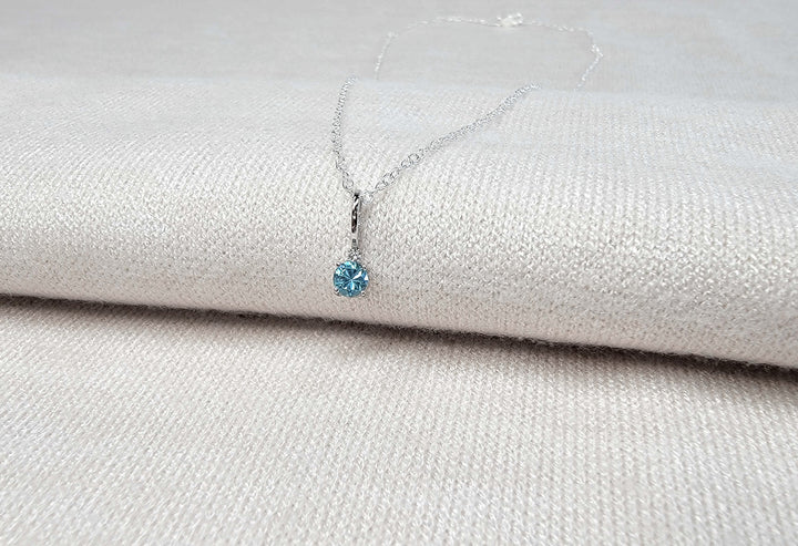 Blue Zircon Pendant Necklace Anniversary Gift For Her