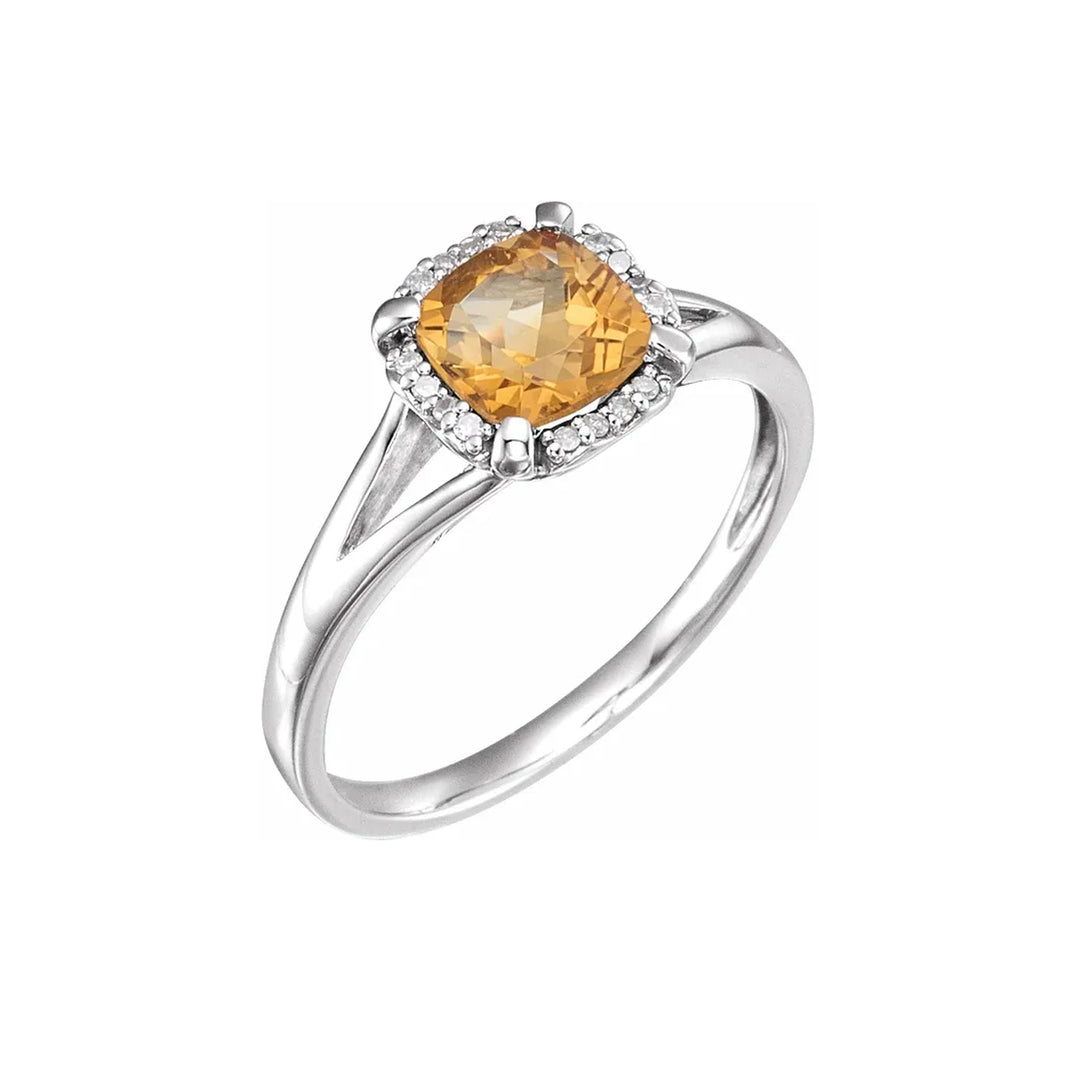 Natural Citrine Ring with Diamonds
