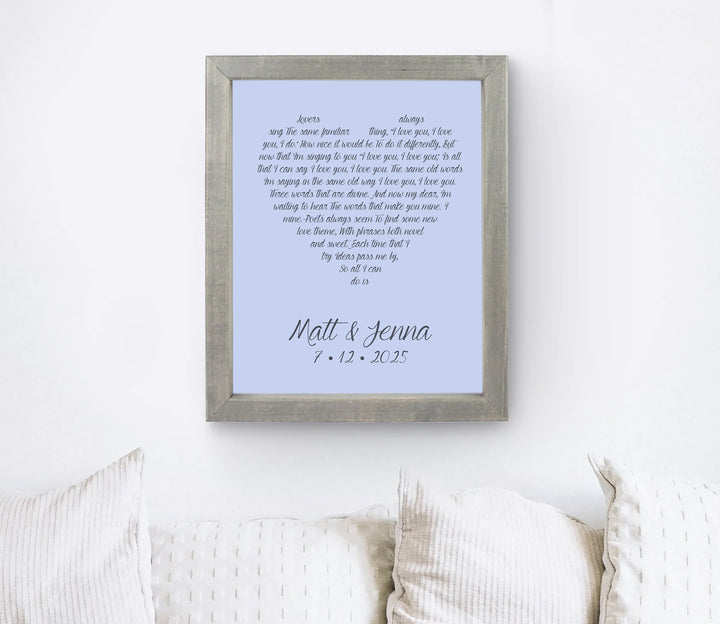 Heart Lyrics Print - Sapphire Anniversary Gift