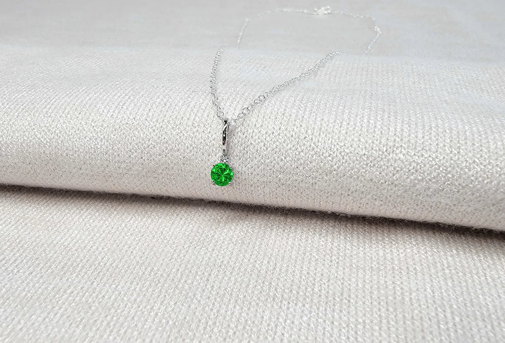 Emerald Sterling Silver Solitaire Necklace