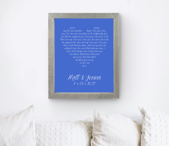 Heart Lyrics Print - Sapphire Anniversary Gift