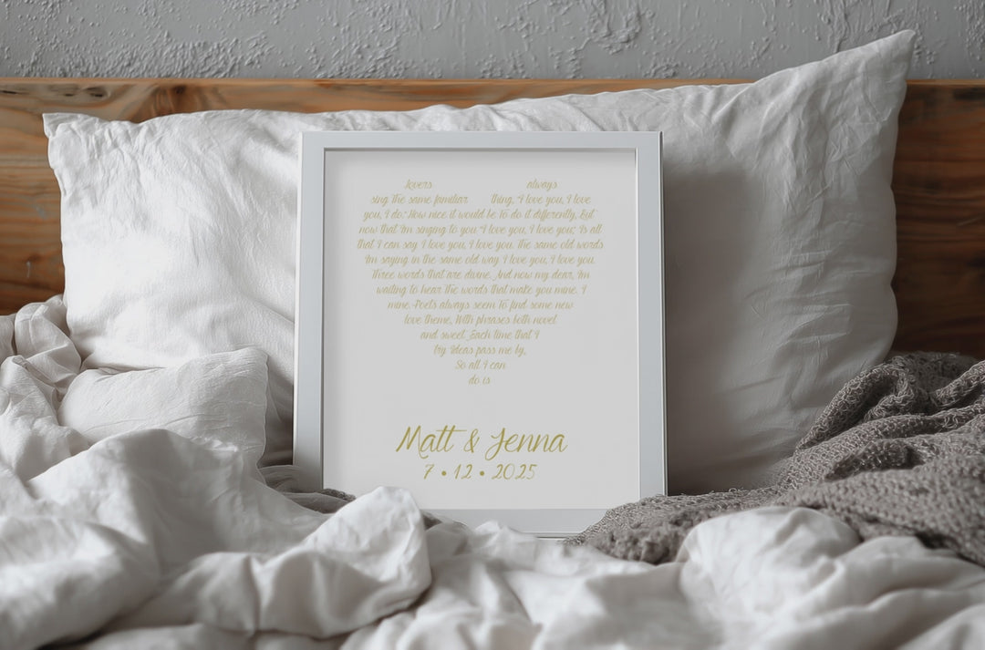 Heart Lyrics Print - Yellow Anniversary Gift