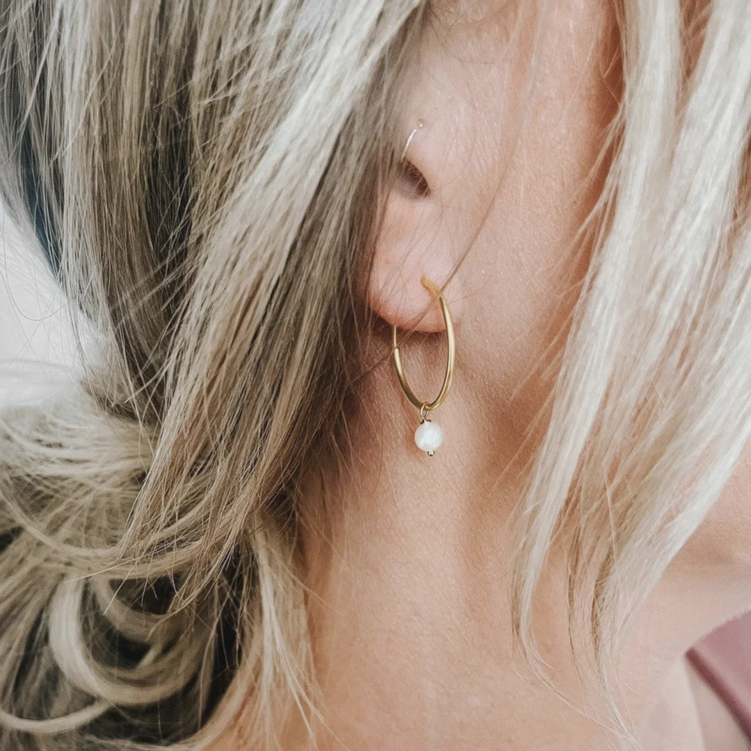 Pearl Hoop Earrings In Gold