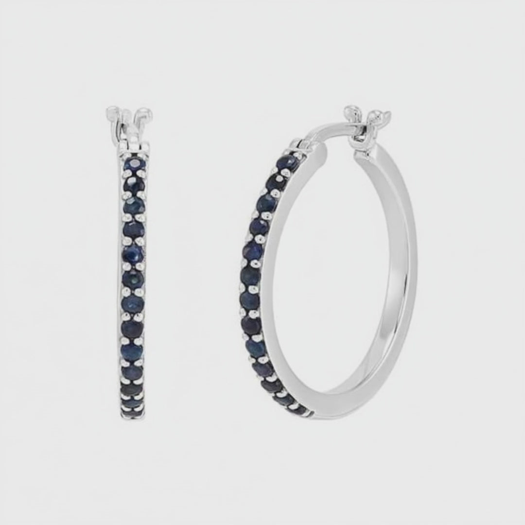 10K White Gold Sapphire Hoop Earrings