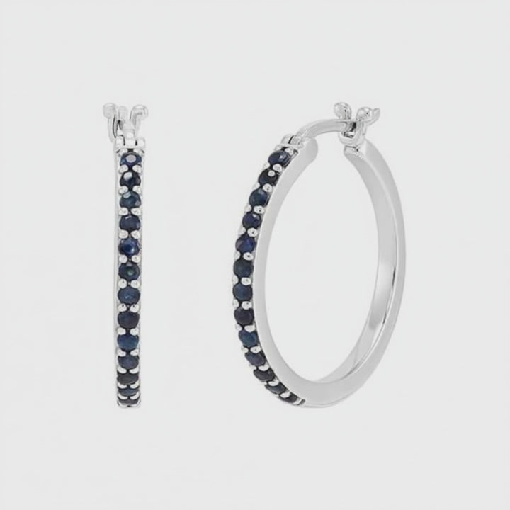 10K White Gold Sapphire Hoop Earrings