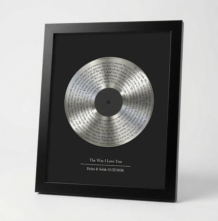 Silver Vinyl Record Lyric Print Framed