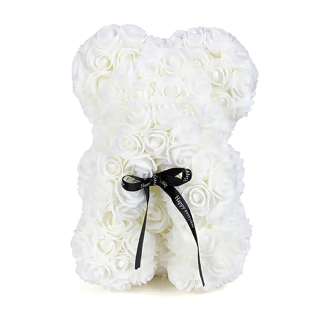 White Rose Teddy Bear Anniversary Gift