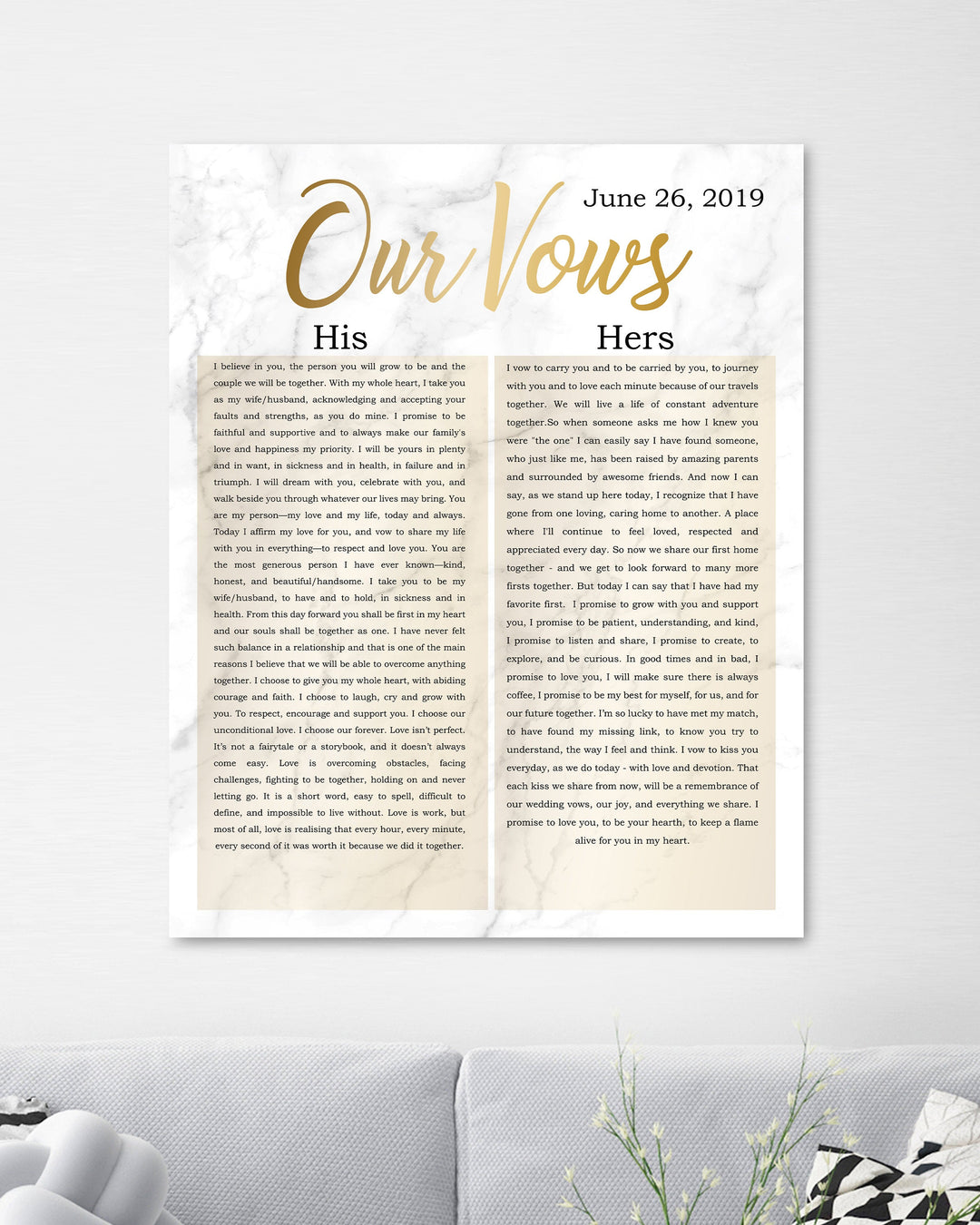 50th Anniversary Gift- Personalized Vows on Canvas