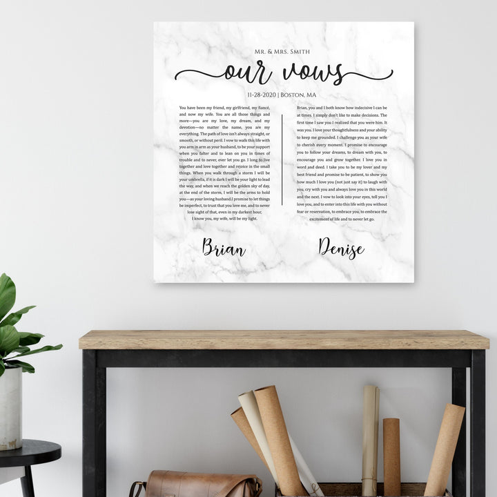 Vows With Names On Canvas, 1st Anniversary Gift
