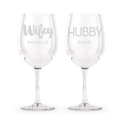 Personalized Wine Glasses- Wifey and Hubby