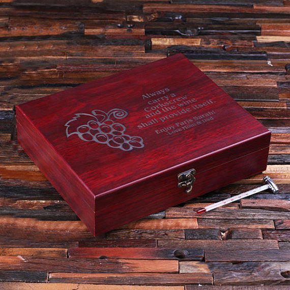 Steel Wine Set In Wooden Case - Personalized