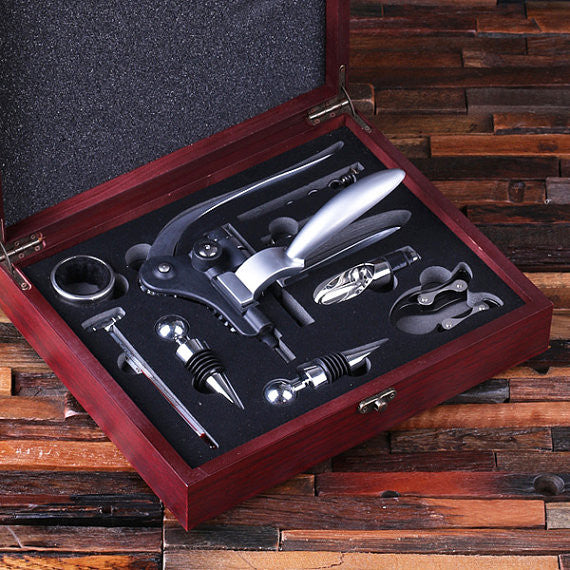 Steel Wine Set In Wooden Case - Personalized