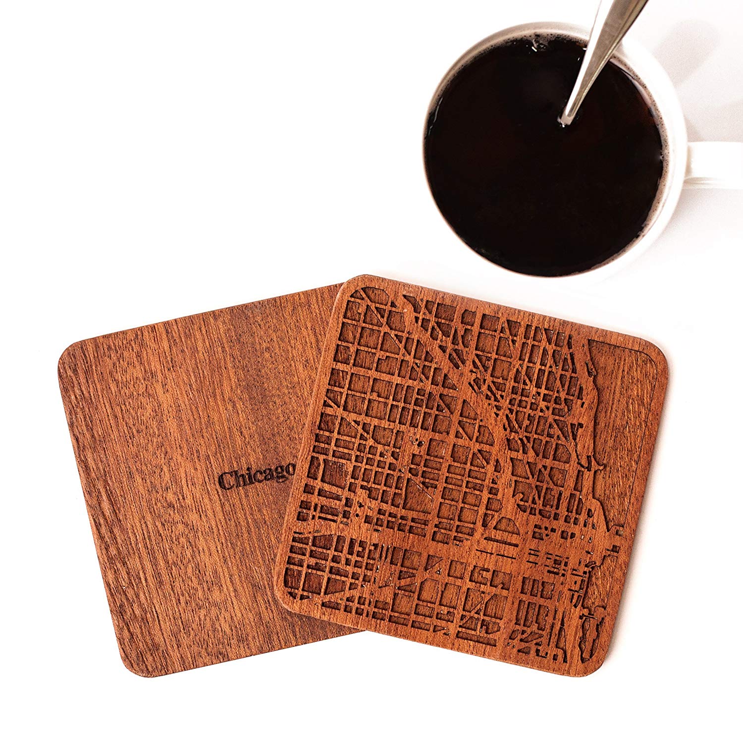 Wooden Coasters- Chicago City Map Coaster – Forever Anniversary