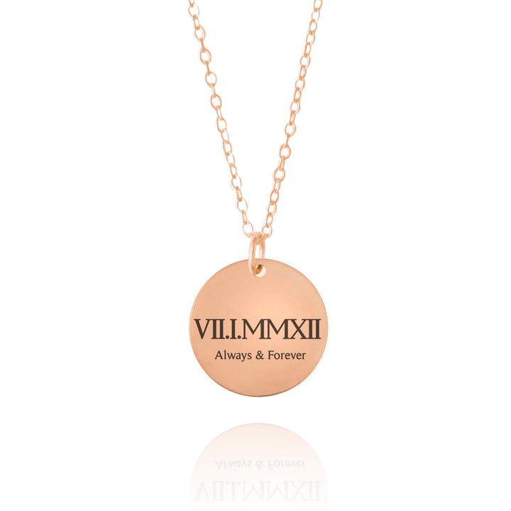 Roman Numeral Copper Disc Necklace 7th Anniversary Gift