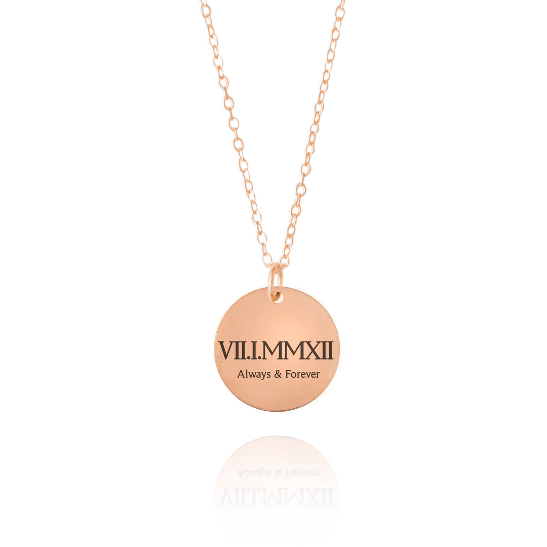 Roman Numeral Disc Necklace - 7th Anniversary Gift